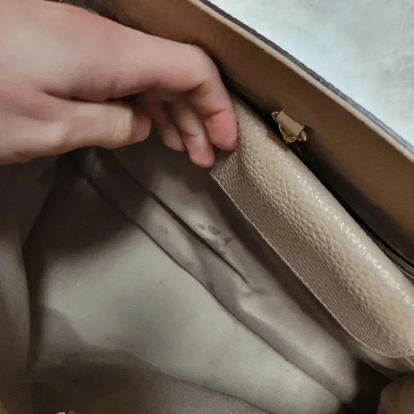 LAUREN RALPH LAUREN Fairfield City Tote Beige Leather Bag Satchel - Picture 7 of 9